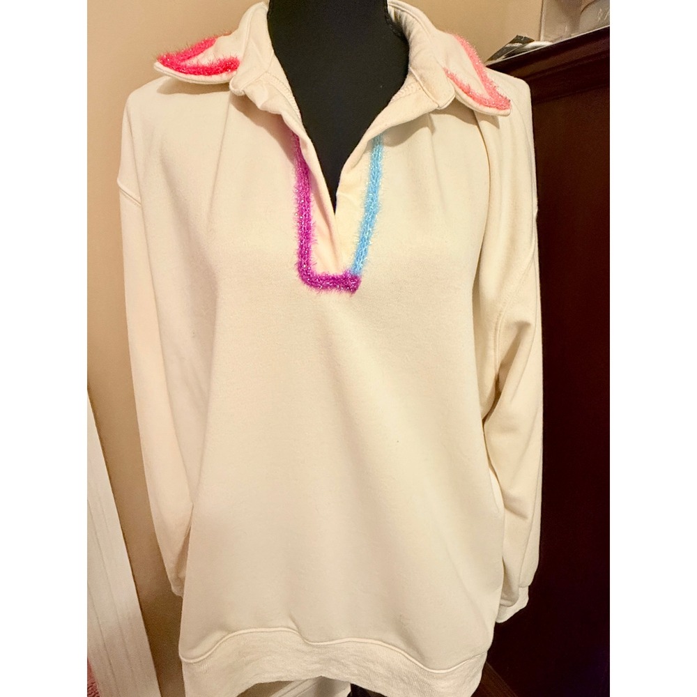 Fantastic Fawn Pullover Sweatshirt Women S Cream Excellent Tinsel Trim